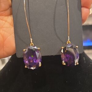 Brass An Glass Purple and Gold Drop Earrings